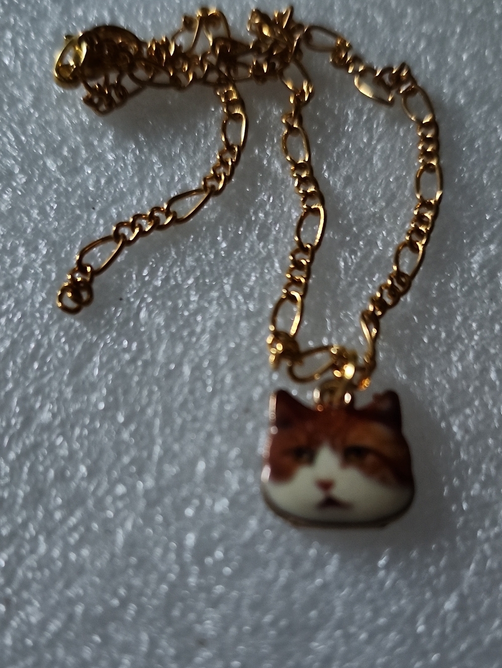 Hand Crafted Gold Tone Chain Bracelet / Anklet with Brown and White Cat Charm